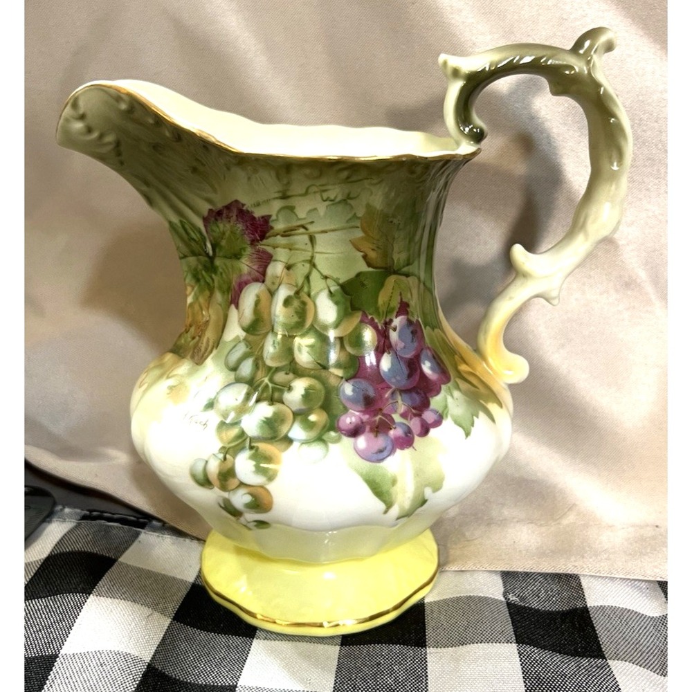 VTG ANDREA by SADEK Pitcher Signed A. KACH 5.25" Grapes & Leaves #11411 (1045)